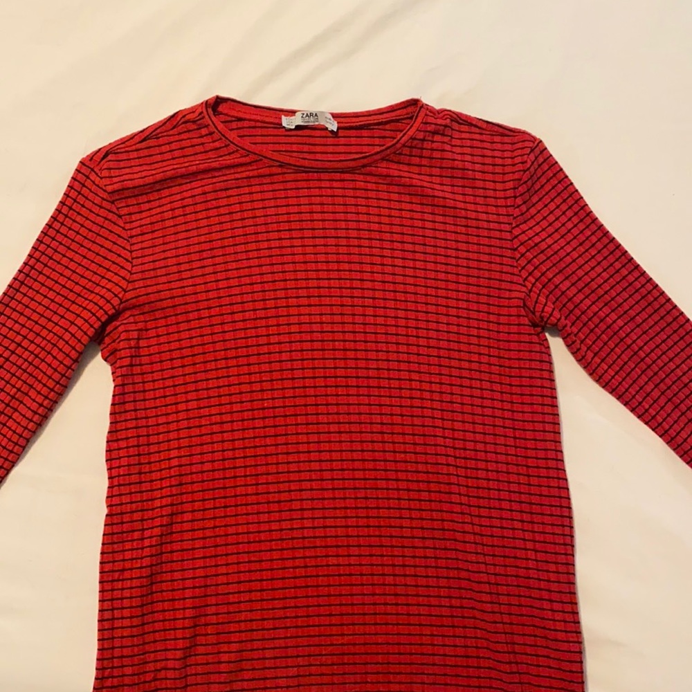 Long Sleeved Red & Black Zara Top